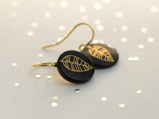 Ohrringe Blatt Gold & Schwarz