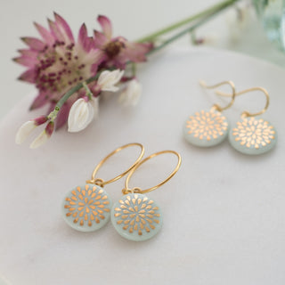 Boucles d'oreilles gouttes or & menthe