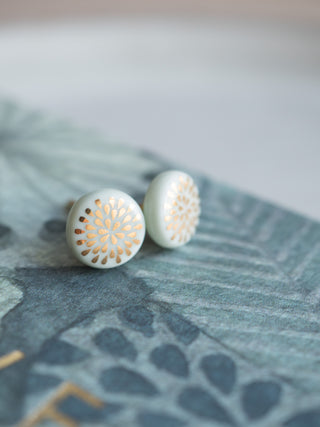 Flower of Life Gold & White Stud Earrings