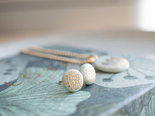 Flower of Life Gold & White Stud Earrings
