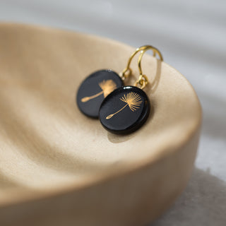 Boucles d'oreilles pissenlit doré & noir