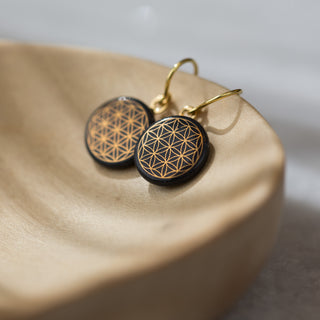 Boucles d'oreilles Fleur de Vie Or & Noir