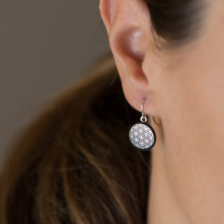 Boucles d'oreilles Fleur de Vie Argent & Noir