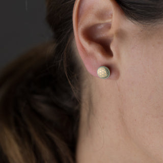 Boucles d'oreilles puces fleur de vie or & menthe