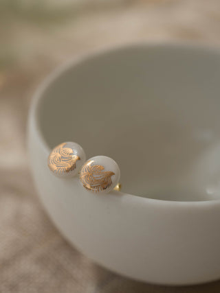 Flower of Life Gold & White Stud Earrings