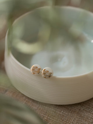 Flower of Life Gold & White Stud Earrings