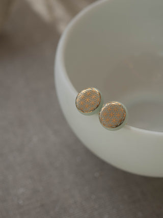 Boucles d'oreilles puces fleur de vie or & menthe
