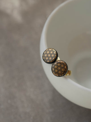 Ohrstecker Lebensblume Gold & Schwarz