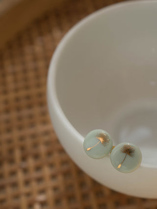 Boucles d'oreilles puces pissenlit or & menthe