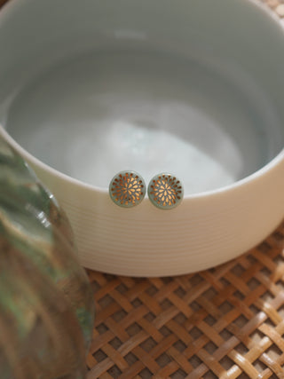 Flower of Life Gold & White Stud Earrings