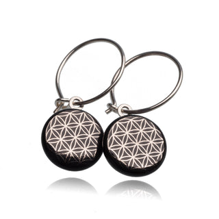 Boucles d'oreilles Fleur de Vie Argent & Noir