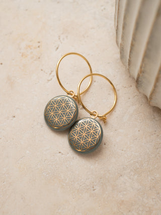 Ohrringe Lebensblume Gold & Salbei