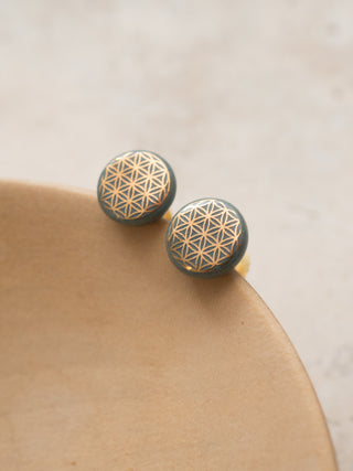 Flower of Life Gold & White Stud Earrings