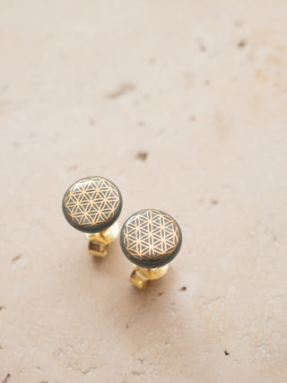 Flower of Life Gold & White Stud Earrings