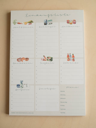 Einkaufszettelblock mit Einteilungen