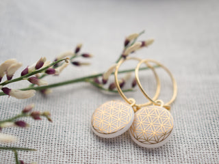 Earrings Flower of Life Gold & White