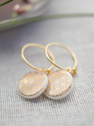 Earrings Flower of Life Gold & White