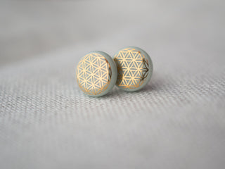 Boucles d'oreilles puces fleur de vie or & menthe