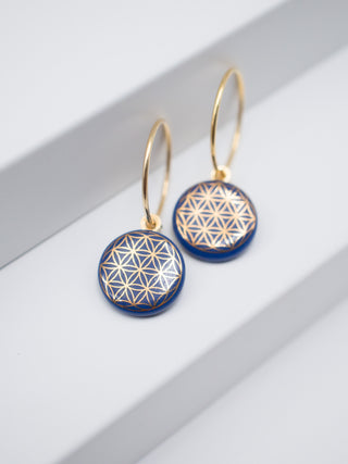 Ohrringe Lebensblume Gold & Blau