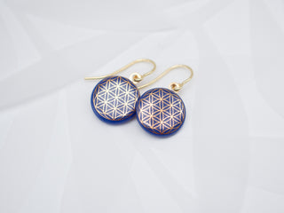 Ohrringe Lebensblume Gold & Blau