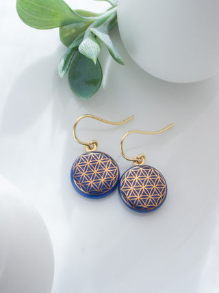 Ohrringe Lebensblume Gold & Blau