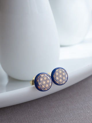 Flower of Life Gold & White Stud Earrings