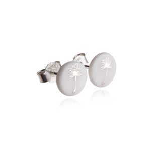 Boucles d'oreilles puces pissenlit argent &amp; blanc