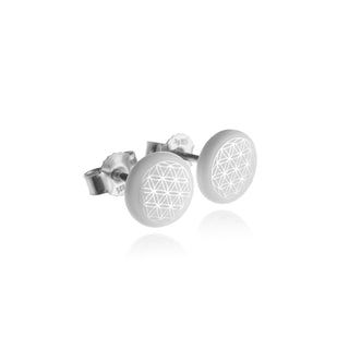 Boucles d'oreilles puces fleur de vie argent &amp; blanc