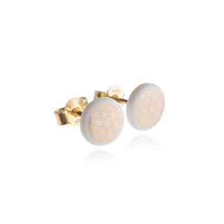 Flower of Life Gold &amp; White Stud Earrings