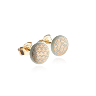 Boucles d'oreilles puces fleur de vie or &amp; menthe