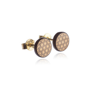 Flower of Life Gold &amp; White Stud Earrings