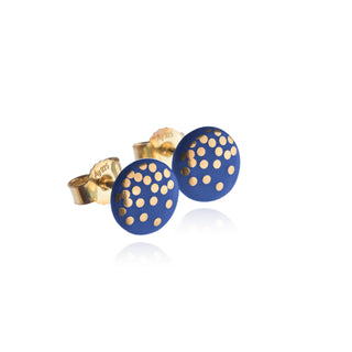 Boucles d'oreilles clous pluie dorée or &amp; bleu