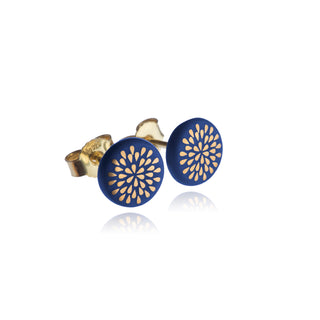 Boucles d'oreilles puces gouttes dorées &amp; bleues