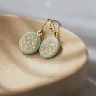 Flower of Life Earrings Gold &amp; Mint