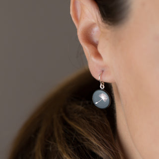 Boucles d'oreilles pissenlit argent &amp; noir 