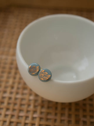 Flower of Life Gold &amp; White Stud Earrings