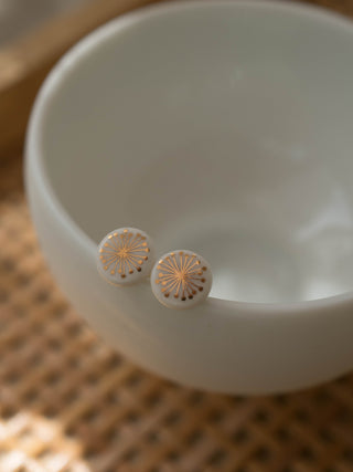 Fiori Gold &amp; White Stud Earrings