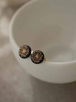 Fiori Gold &amp; Black Stud Earrings