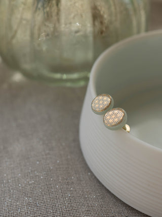 Flower of Life Gold &amp; White Stud Earrings