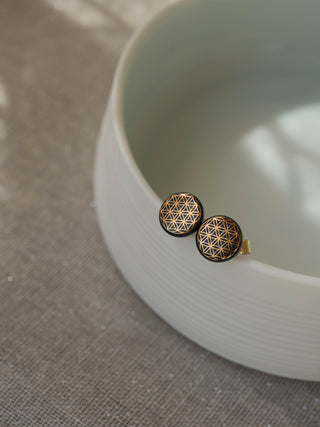 Flower of Life Gold &amp; White Stud Earrings