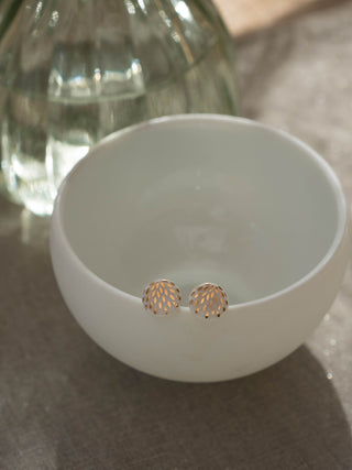 Flower of Life Gold &amp; White Stud Earrings