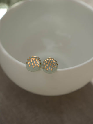 Flower of Life Gold &amp; White Stud Earrings