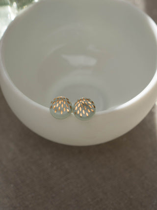 Flower of Life Gold &amp; White Stud Earrings