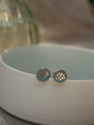 Flower of Life Gold &amp; White Stud Earrings