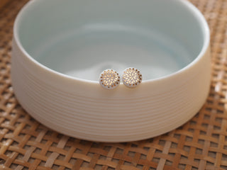 Flower of Life Gold &amp; White Stud Earrings