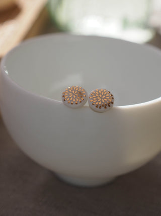 Flower of Life Gold &amp; White Stud Earrings