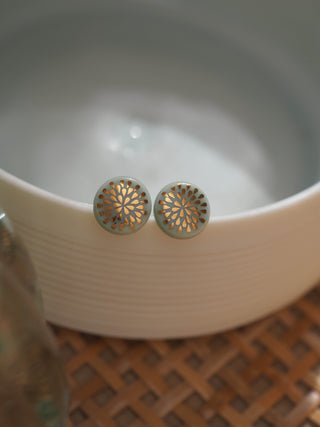 Flower of Life Gold &amp; White Stud Earrings