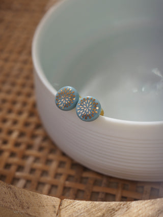 Flower of Life Gold &amp; White Stud Earrings