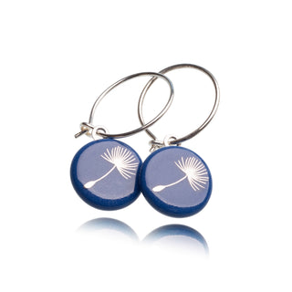 Boucles d'oreilles pissenlit argent &amp; bleu 