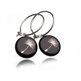 Boucles d'oreilles pissenlit argent &amp; noir 